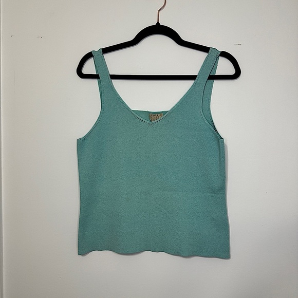 Sigrid Olsen Sport Aqua Blue Knit Top Large Rayon Blend Tank Top minimalist - Picture 1 of 10